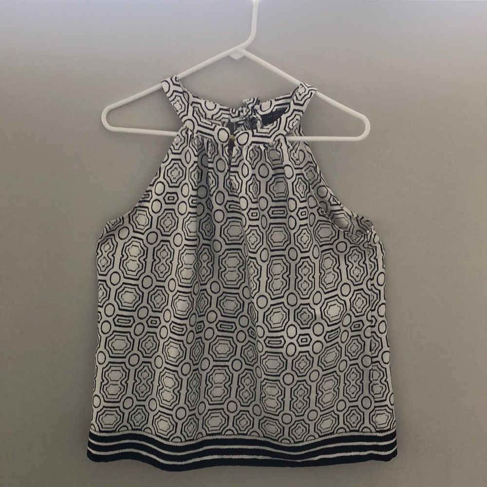 Black & white halter neck blouse